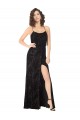 Outlet Noir Trapèze Bretelles spaghetti Velours Floral Velours Stretch Longue Robes demoiselle d'honneur