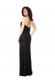 Outlet Noir Trapèze Bretelles spaghetti Velours Floral Velours Stretch Longue Robes demoiselle d'honneur