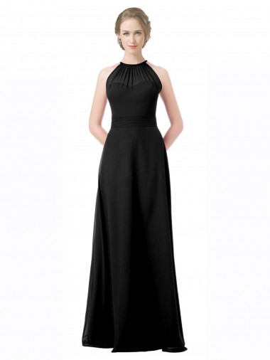 Outlet Noir Trapèze Licou Mousseline Longue Robes demoiselle d'honneur