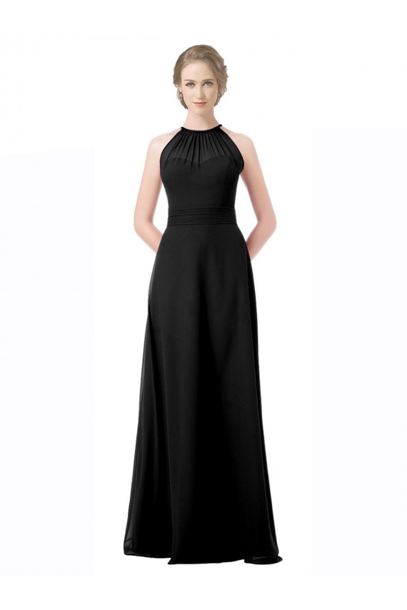 Outlet Noir Trapèze Licou Mousseline Longue Robes demoiselle d'honneur