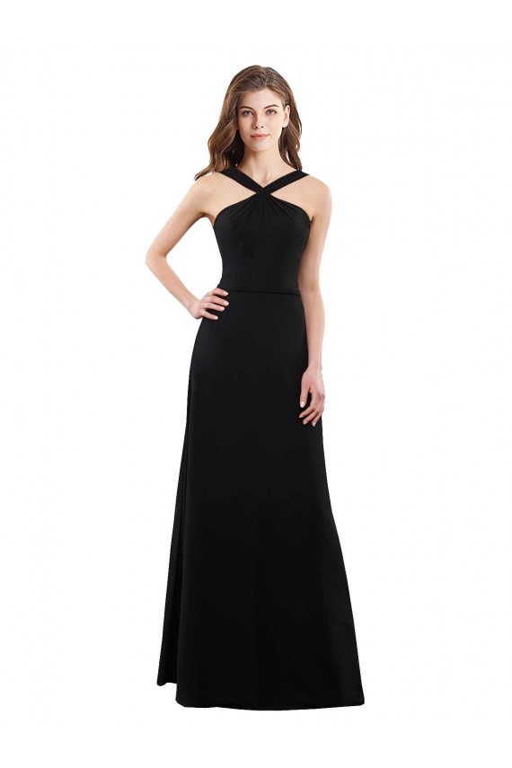 Outlet Noir Trapèze Licou Mousseline Longue Robes demoiselle d'honneur