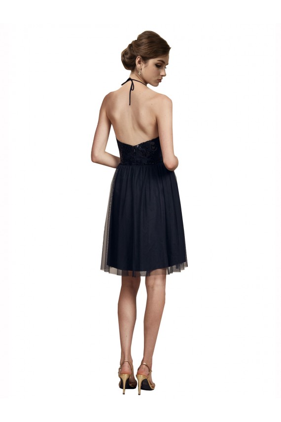 Outlet Noir Trapèze Licou Tulle Courte Robes demoiselle d'honneur