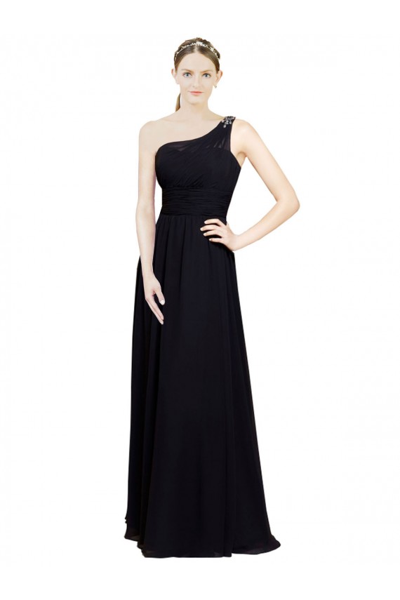Outlet Noir Trapèze Mousseline Longue Robes demoiselle d'honneur
