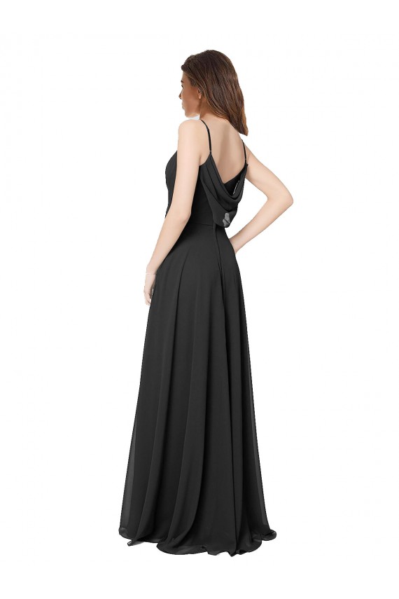 Outlet Noir Trapèze Mousseline Longue Robes demoiselle d'honneur