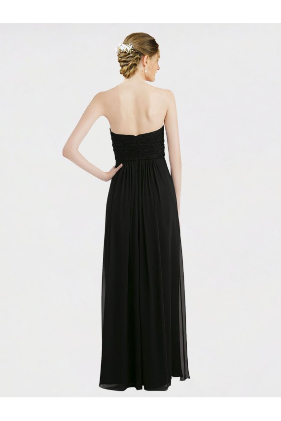 Outlet Noir Trapèze Sans bretelle Mousseline Dentelle Longue Robes demoiselle d'honneur