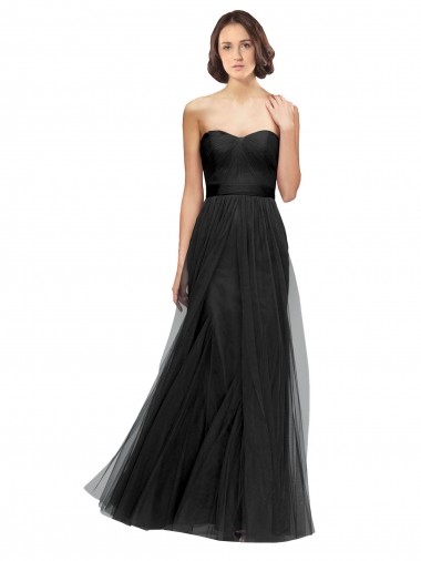 Outlet Noir Trapèze Tulle Longue Robes demoiselle d'honneur