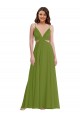 Outlet Olive verte Trapèze Col V Mousseline Longue Robes demoiselle d'honneur