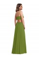 Outlet Olive verte Trapèze Col V Mousseline Longue Robes demoiselle d'honneur