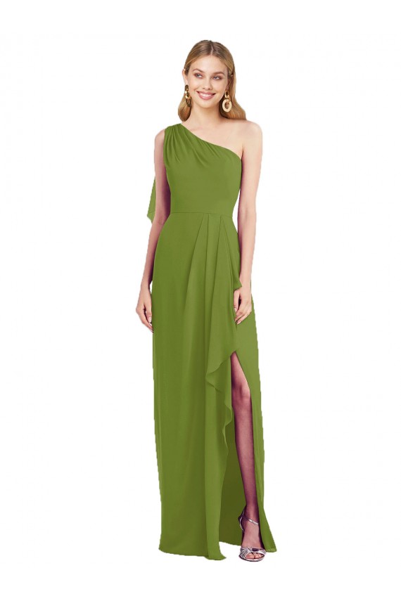 Outlet Olive verte Trompette Mousseline Longue Robes demoiselle d'honneur