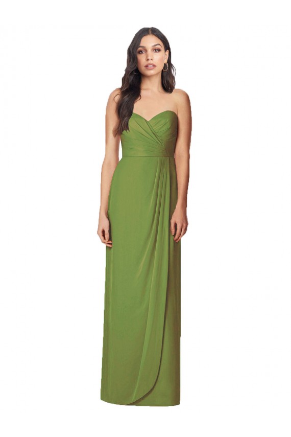 Outlet Olive verte Trompette Sans bretelle Mousseline Longue Robes demoiselle d'honneur