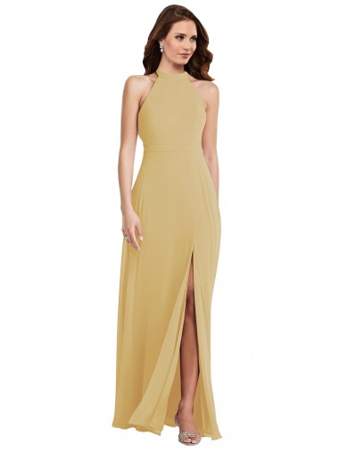 Outlet Or Trapèze Licou Mousseline Longue Robes demoiselle d'honneur
