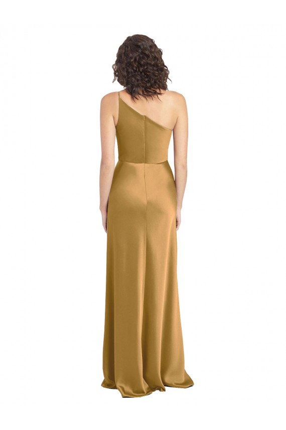 Outlet Or Trapèze Satiné Stretch Longue Formelles Robes demoiselle d'honneur / Robes de soirée / Robes de bal