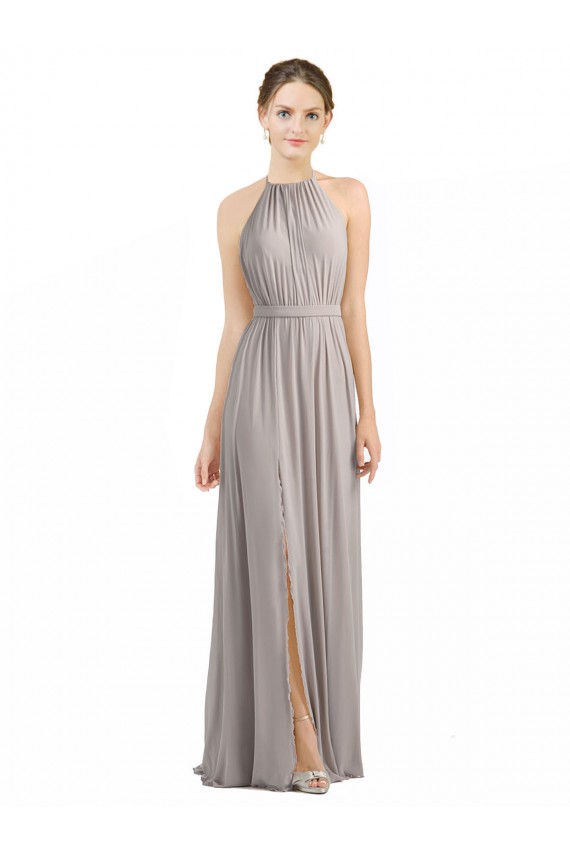 Outlet Oyster Argent Trapèze Licou Mousseline Longue Robes demoiselle d'honneur