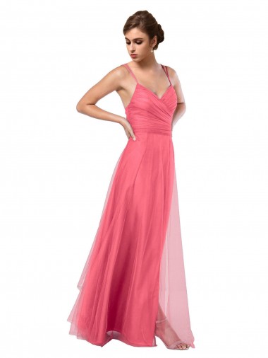 Outlet Pastèque Trapèze Bretelles spaghetti Tulle Longue Robes demoiselle d'honneur