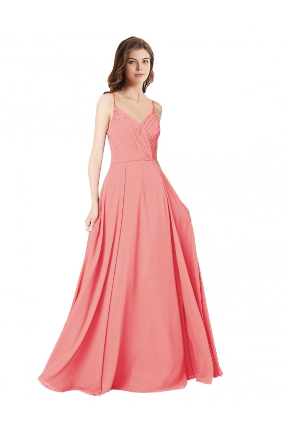 Outlet Pastèque Trapèze Col V Mousseline Longue Robes demoiselle d'honneur
