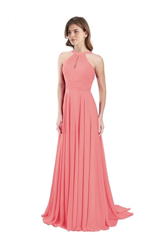 Outlet Pastèque Trapèze Licou Mousseline Longue Robes demoiselle d'honneur