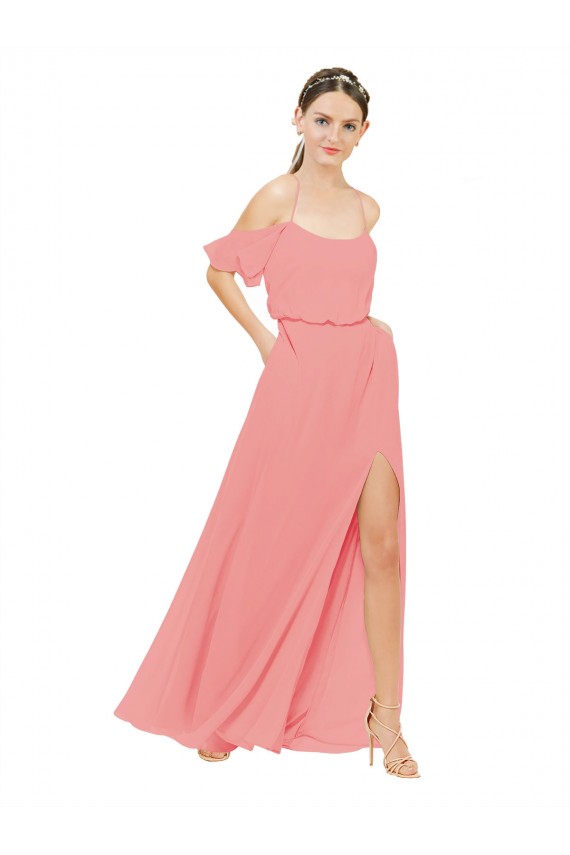Outlet Pastèque Trapèze Épaule Dénudée Mousseline Longue Robes demoiselle d'honneur
