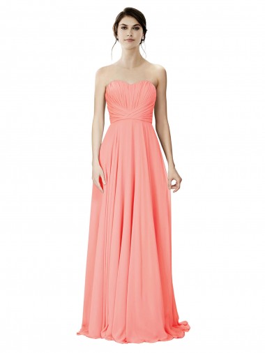 Outlet Peach Trapèze Sans bretelle Mousseline Longue Robes demoiselle d'honneur