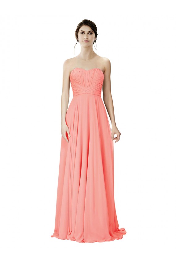 Outlet Peach Trapèze Sans bretelle Mousseline Longue Robes demoiselle d'honneur