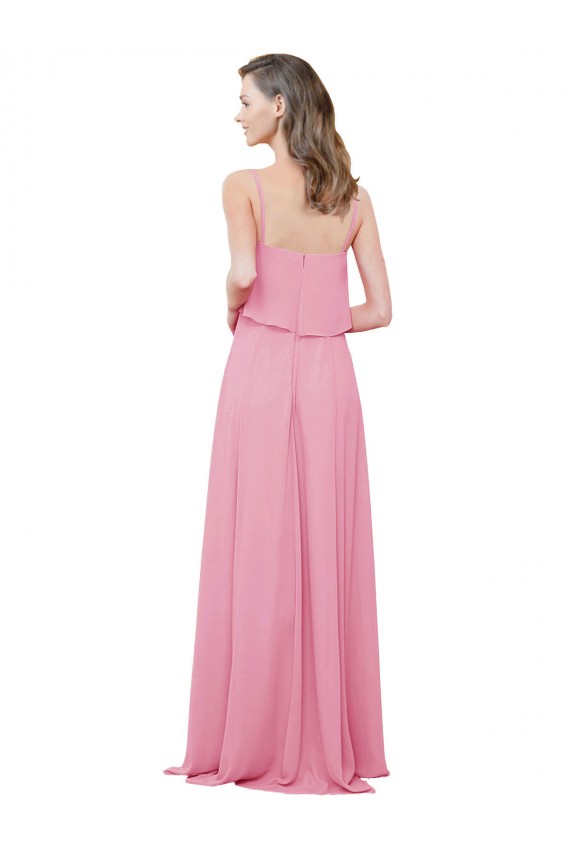Outlet Peau Rose Trapèze Bretelles spaghetti Mousseline Longue Robes demoiselle d'honneur