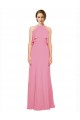 Outlet Peau Rose Trapèze Licou Col Haut Mousseline Longue Robes demoiselle d'honneur