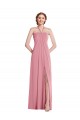 Outlet Peau Rose Trapèze Licou Mousseline Longue Robes demoiselle d'honneur
