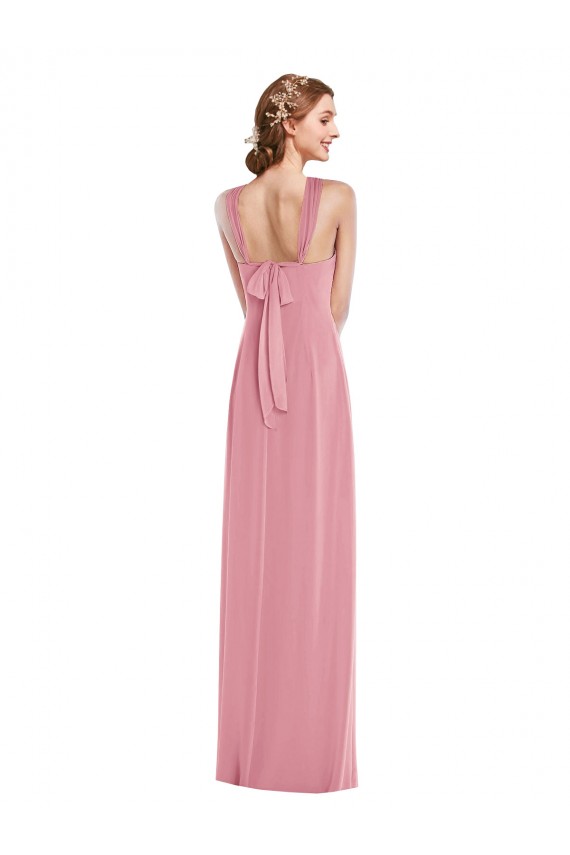 Outlet Peau Rose Trapèze Licou Mousseline Longue Robes demoiselle d'honneur