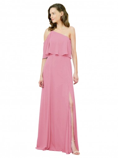 Outlet Peau Rose Trapèze Mousseline Longue Robes demoiselle d'honneur