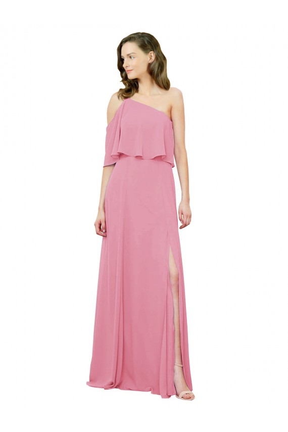 Outlet Peau Rose Trapèze Mousseline Longue Robes demoiselle d'honneur