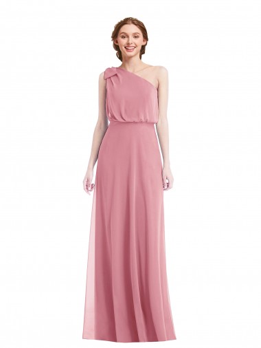 Outlet Peau Rose Trapèze Mousseline Longue Robes demoiselle d'honneur