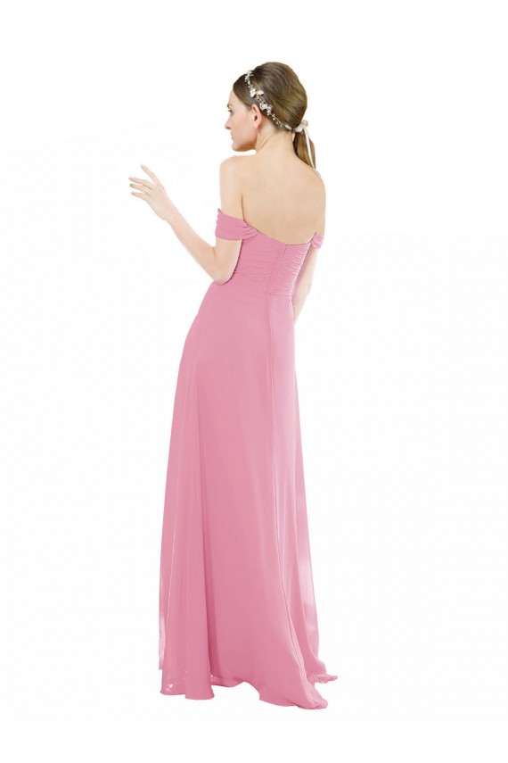 Outlet Peau Rose Trapèze Épaule Dénudée Mousseline Longue Robes demoiselle d'honneur