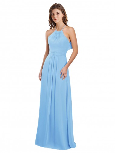 Outlet Periwinkle Trapèze Licou Mousseline Longue Robes demoiselle d'honneur
