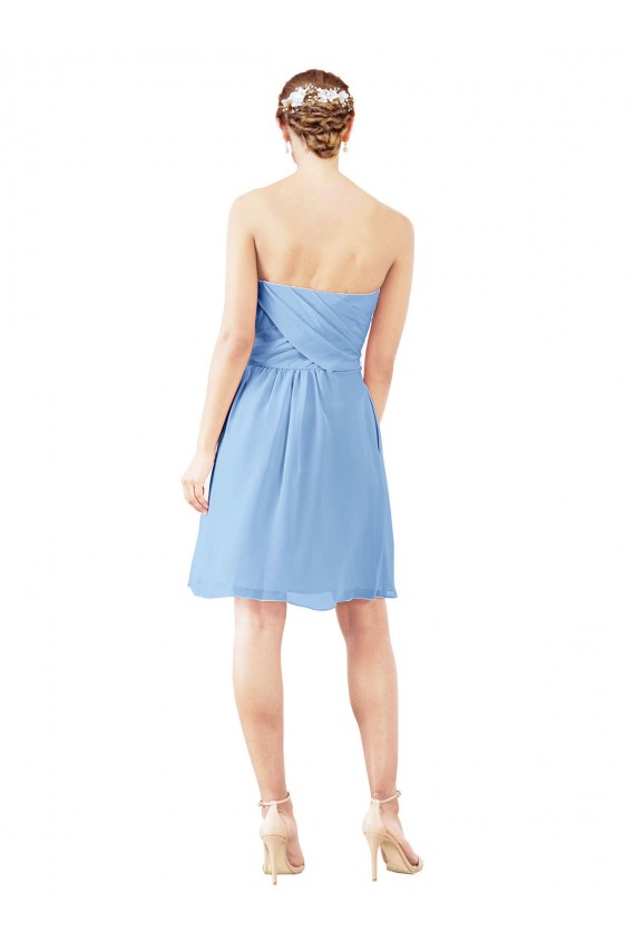 Outlet Periwinkle Trapèze Sans bretelle Mousseline Courte Robes demoiselle d'honneur / Robes de cocktail