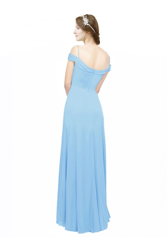 Outlet Periwinkle Trapèze Épaule Dénudée Bretelles spaghetti Mousseline Longue Robes demoiselle d'honneur