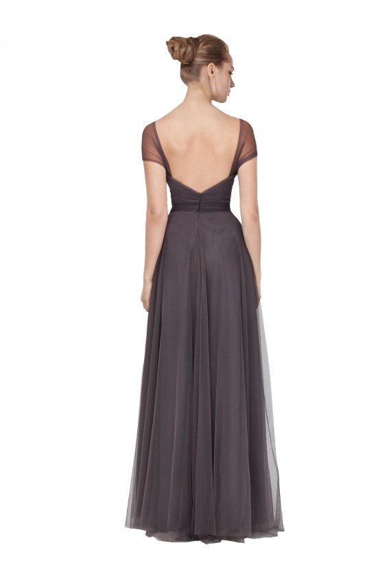 Outlet Pewter Trapèze Tulle Longue Robes demoiselle d'honneur