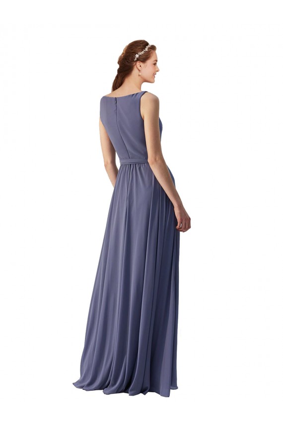 Outlet Pierre d'argent Trapèze Col V Mousseline Longue Robes demoiselle d'honneur