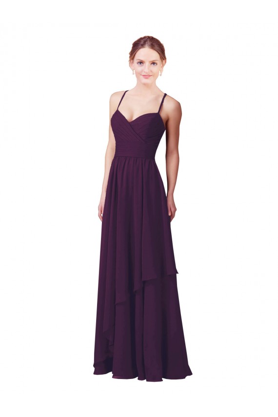 Outlet Pourpre Fourreau Mousseline Longue Robes demoiselle d'honneur