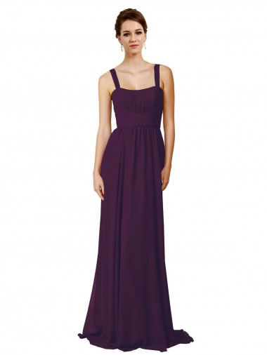 Outlet Pourpre Trapèze Bretelles spaghetti Balayage train Mousseline Longue Robes demoiselle d'honneur