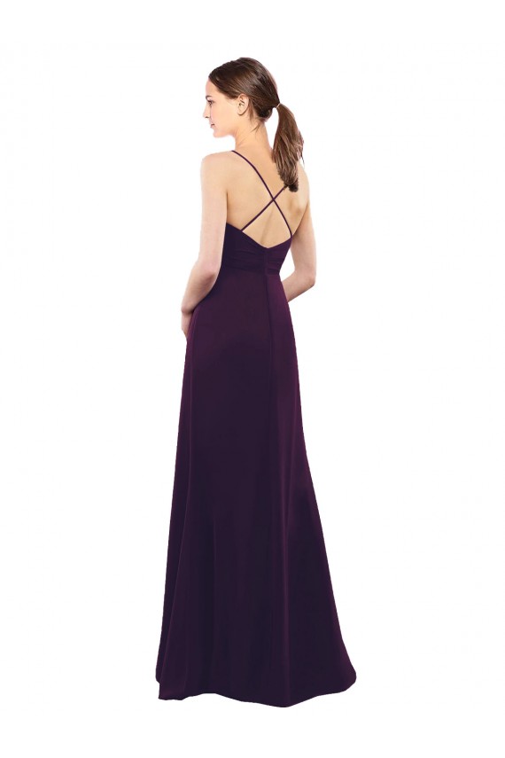 Outlet Pourpre Trapèze Bretelles spaghetti Mousseline Longue Robes demoiselle d'honneur