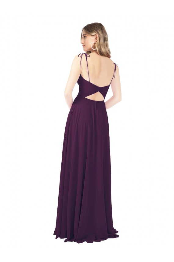 Outlet Pourpre Trapèze Bretelles spaghetti Sans bretelle Mousseline Longue Robes demoiselle d'honneur