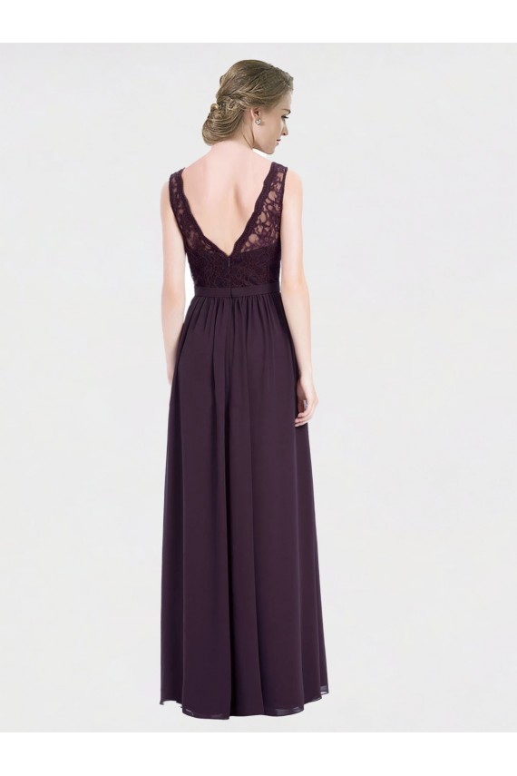 Outlet Pourpre Trapèze Col V Mousseline Dentelle Longue Robes demoiselle d'honneur