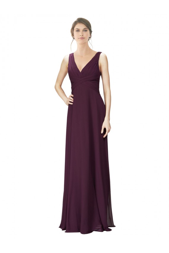 Outlet Pourpre Trapèze Col V Mousseline Dentelle Longue Robes demoiselle d'honneur
