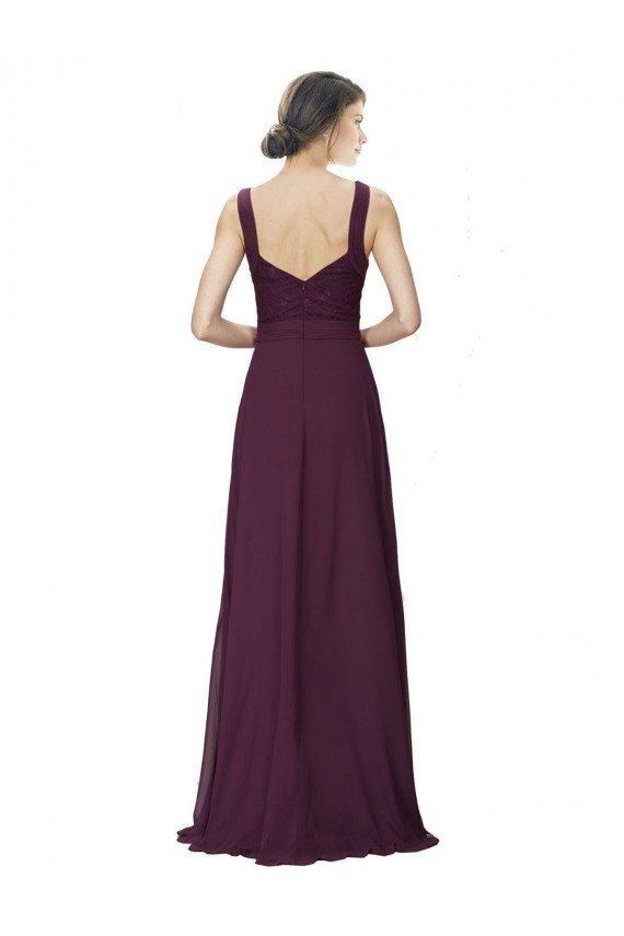 Outlet Pourpre Trapèze Col V Mousseline Dentelle Longue Robes demoiselle d'honneur