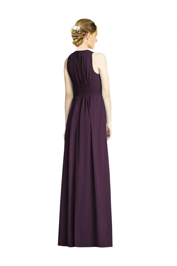 Outlet Pourpre Trapèze Col V Mousseline Longue Robes demoiselle d'honneur