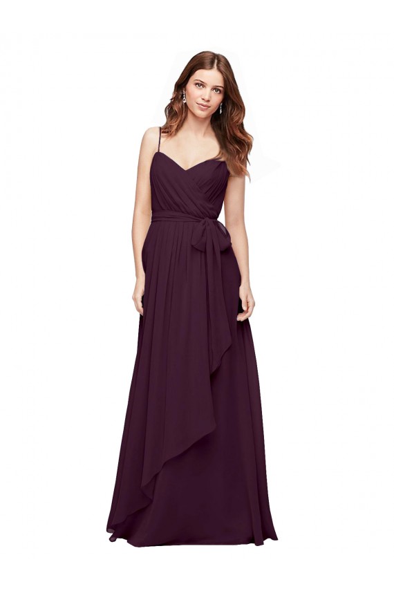 Outlet Pourpre Trapèze Col V Mousseline Longue Robes demoiselle d'honneur