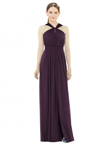 Outlet Pourpre Trapèze Licou Mousseline Longue Robes demoiselle d'honneur