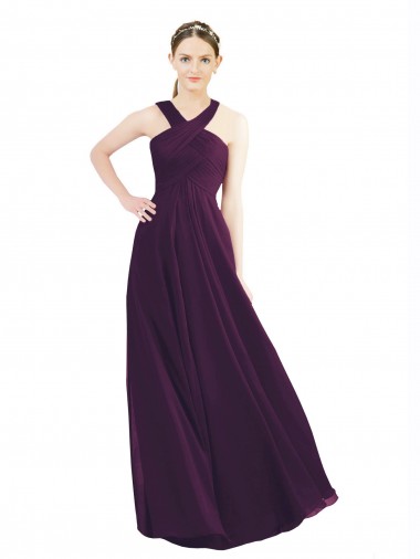 Outlet Pourpre Trapèze Licou Mousseline Longue Robes demoiselle d'honneur
