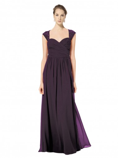 Outlet Pourpre Trapèze Mousseline Dentelle Longue Robes demoiselle d'honneur
