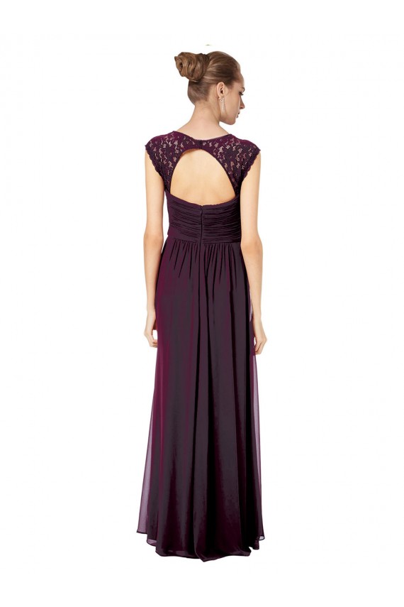 Outlet Pourpre Trapèze Mousseline Dentelle Longue Robes demoiselle d'honneur