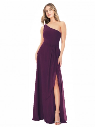 Outlet Pourpre Trapèze Mousseline Longue Robes demoiselle d'honneur